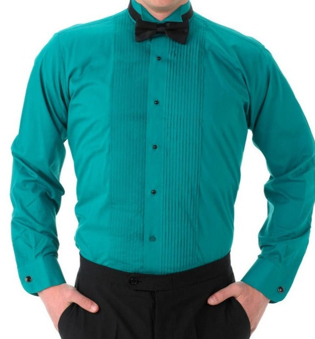 Wing Collar Teal Tuxedo Shirt