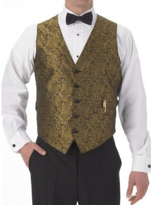 Men's Gold Paisley Print Vest and Tie Set