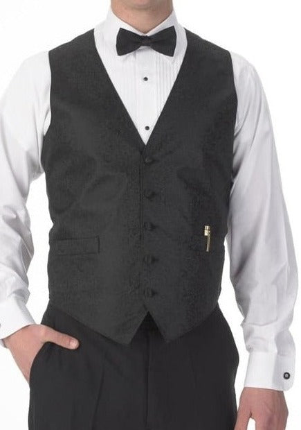 Men's Black Paisley Print Vest and Tie Set