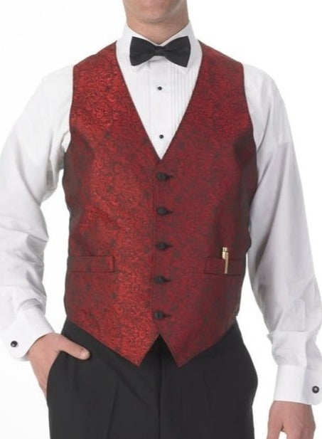 Men's Red Paisley Print Vest and Tie Set