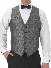 Load image into Gallery viewer, Men&#39;s Silver Paisley Print Vest and Tie Set

