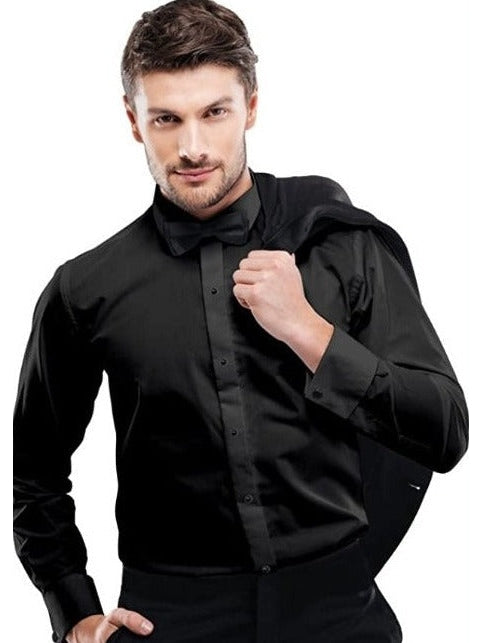 Black Regular Fit Tuxedo Shirt - Non Pleated with Laydown Collar
