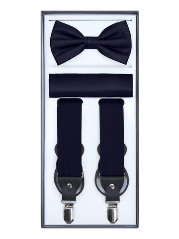 Boys Navy Blue Suspender Set with Bow Tie & Adjustable Suspenders