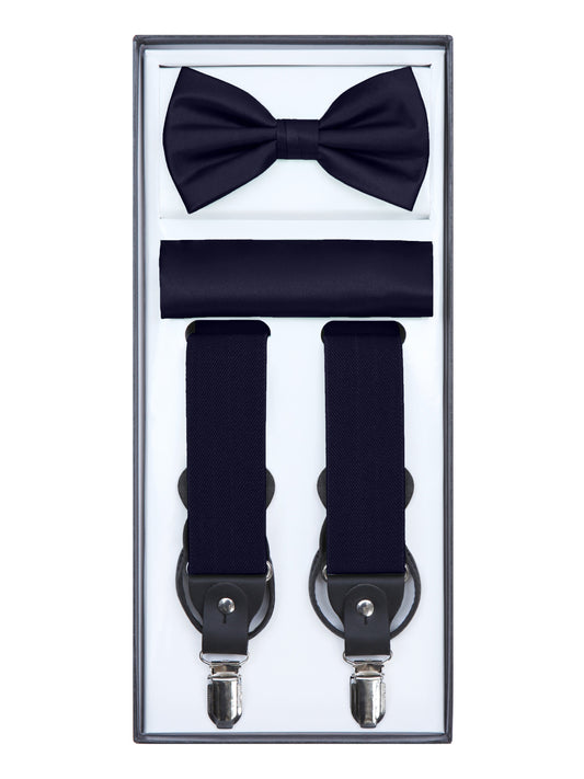 Boys Navy Blue Suspender Set with Bow Tie & Adjustable Suspenders