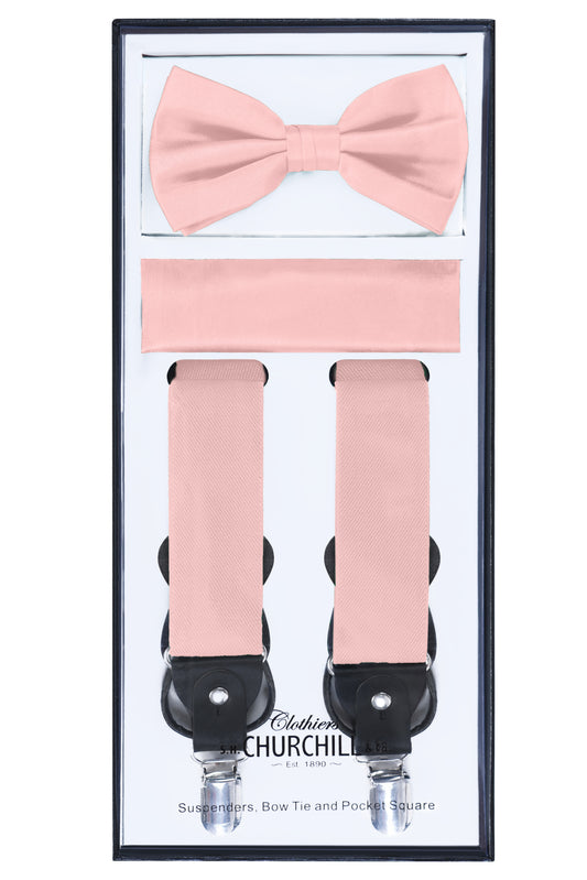 Boys Peach Suspender Set with Bow Tie & Adjustable Suspenders