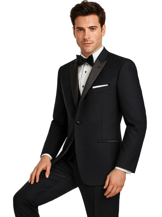 Black Polyester Tuxedo Jacket with Peak Lapel