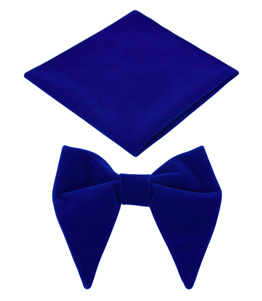 Men's Royal Blue Teardrop Velvet Bow Tie and Pocket Square Set