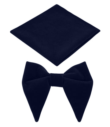 Men's Navy Teardrop Velvet Bow Tie and Pocket Square Set