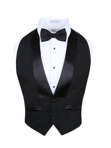 Men's Classic Formal Wool Black Backless Tuxedo Vest And Bow Tie