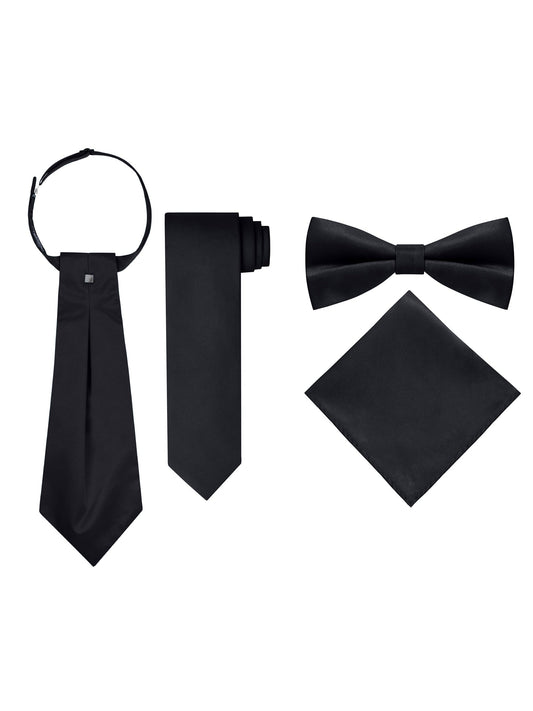 Men's 5 Piece Vest Set, with Cravat, Bow Tie, Neck Tie & Pocket Hanky-Black