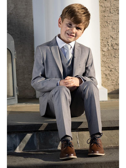 Boys Heather Grey 5-Piece Wool Blend Suit