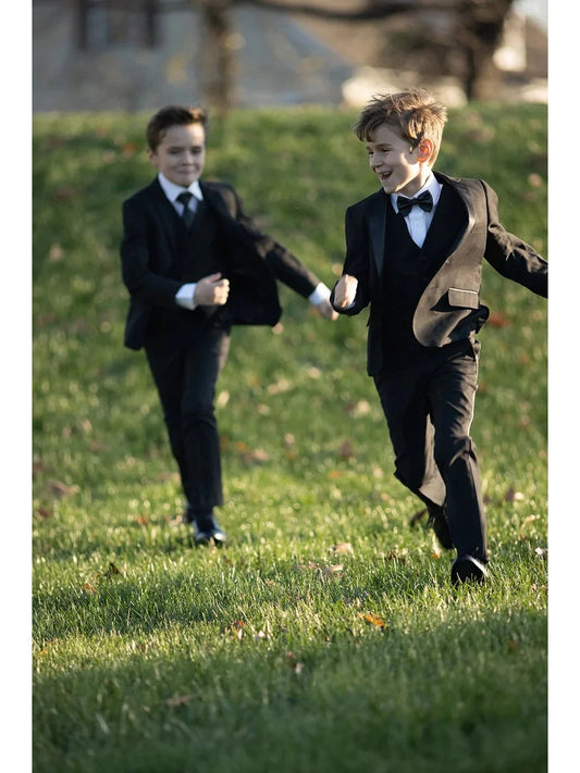 Boys Black 5-Piece Wool Blend Suit
