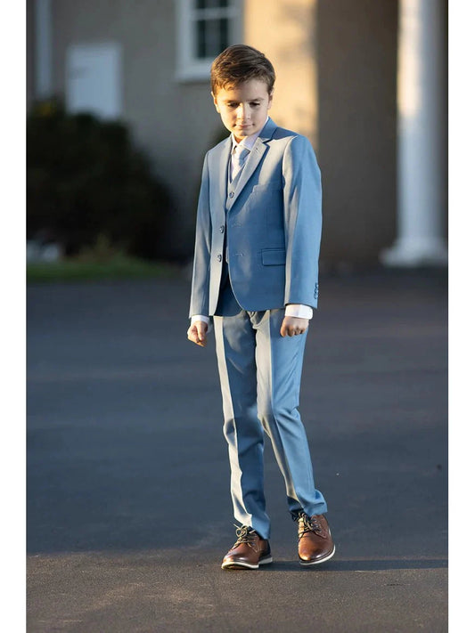 Boys Light Blue 5-Piece Wool Blend Suit