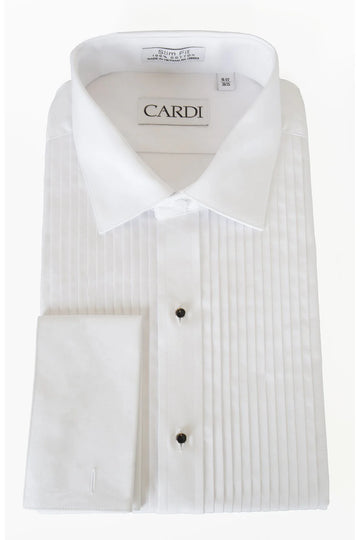 Men's White Laydown Collar Tuxedo Shirt with Pleated Bib