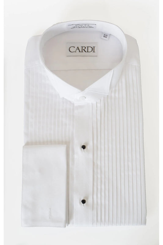 White Big and Tall Tuxedo Shirt by Christoforo Cardi - Wing Collar, 100% Cotton with French Cuffs