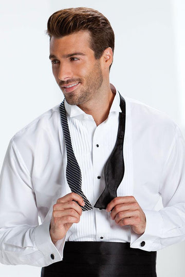 White Pleated Wing Collar (Dante) Tuxedo Shirt by Cardi - Ultra Soft Fabric