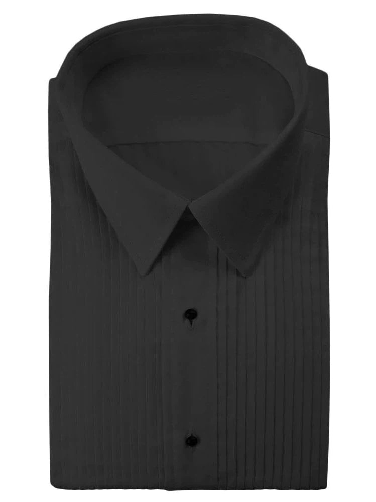 Men's Black Pleated Laydown Collar Tuxedo Shirt- Ultra Soft Fabric