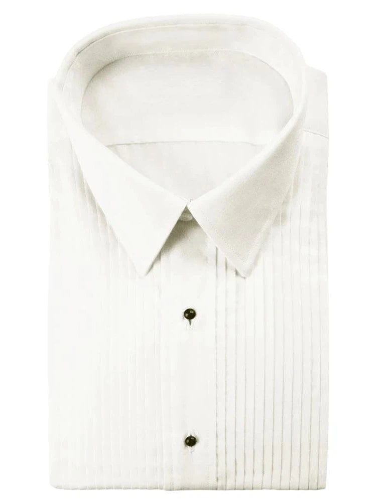 Men's Ivory Pleated Laydown Collar Tuxedo Shirt-Ultra Soft Fabric