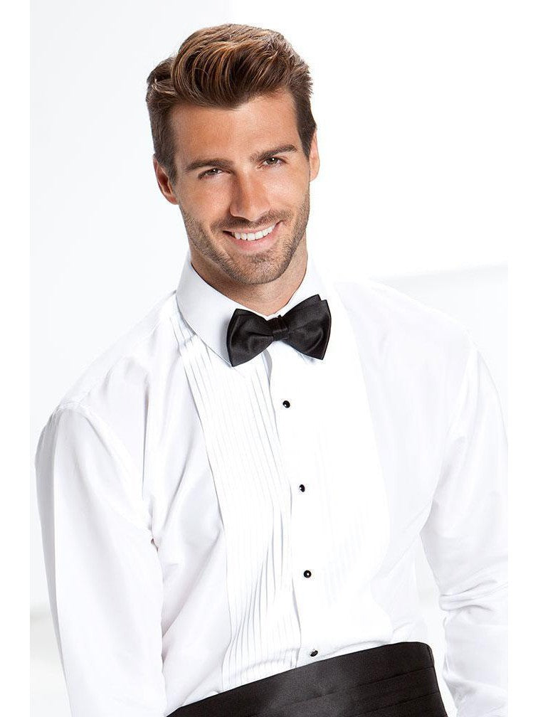 Men's White Pleated Laydown Collar Tuxedo Shirt - Ultra Soft Fabric