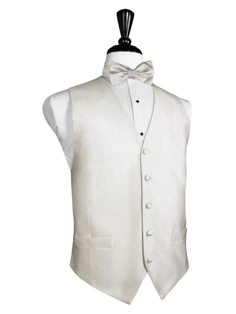 Ivory Faille Silk Full Back Tuxedo Vest and Tie Set by Cardi