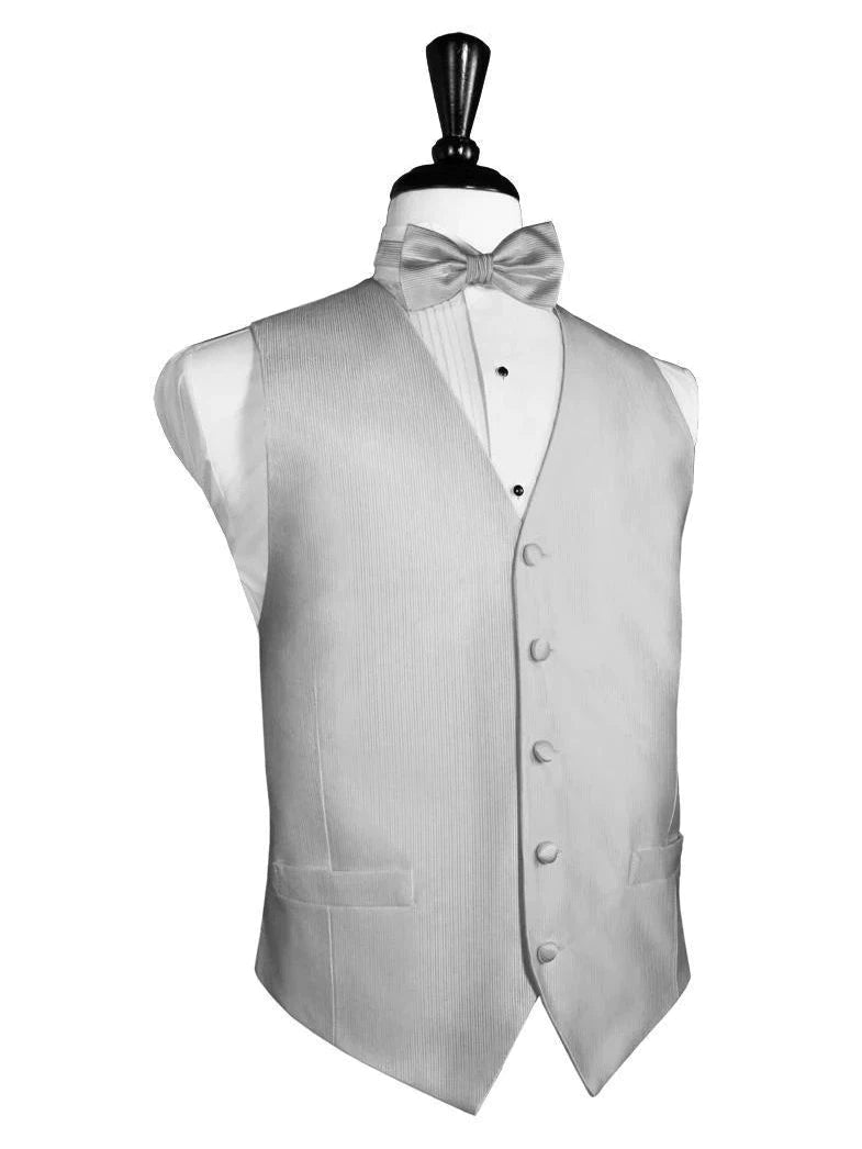 Silver Faille Silk Full Back Tuxedo Vest and Tie Set by Cardi
