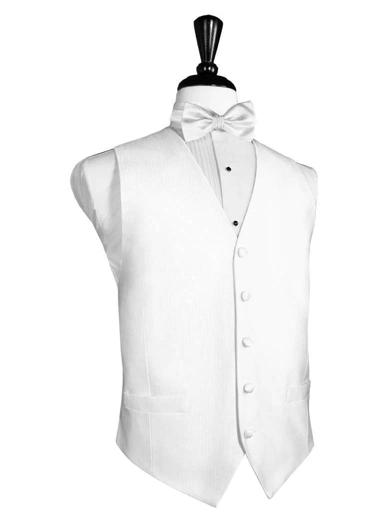 White Faille Silk Full Back Tuxedo Vest and Tie Set by Cardi