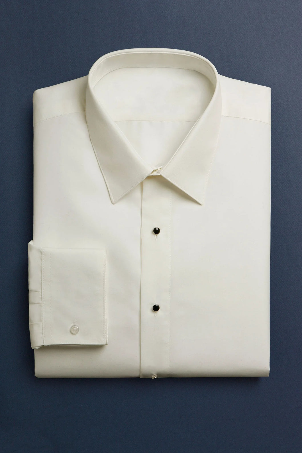 Men's Regular Fit Ivory Non Pleated Laydown Collar Tuxedo Shirt
