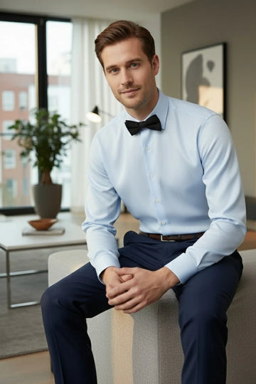 "James" Blue Twill Spread Collar Dress Shirt