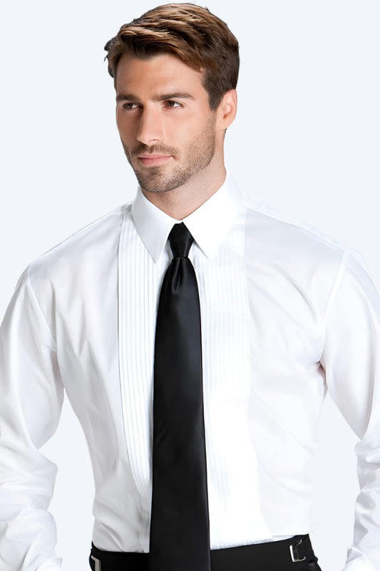 Men's White Pleated Laydown Collar Tuxedo Shirt