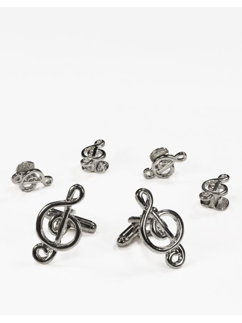 Silver Treble Clef Cufflinks and Studs