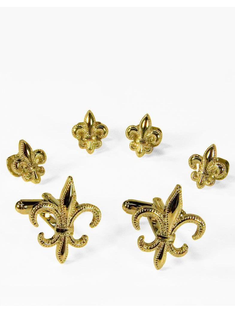 Gold Fleur De Lis Cufflinks and Studs Set