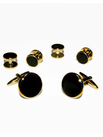 Black Cufflinks & Studs With Gold Trim