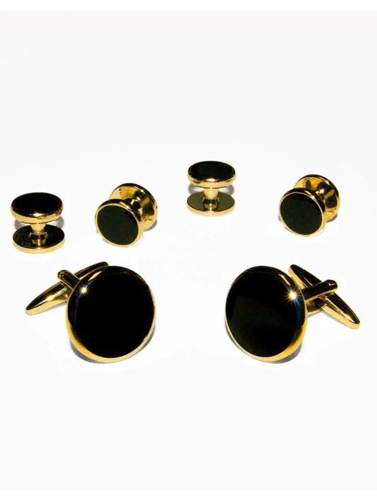 Black Cufflinks & Studs With Gold Trim