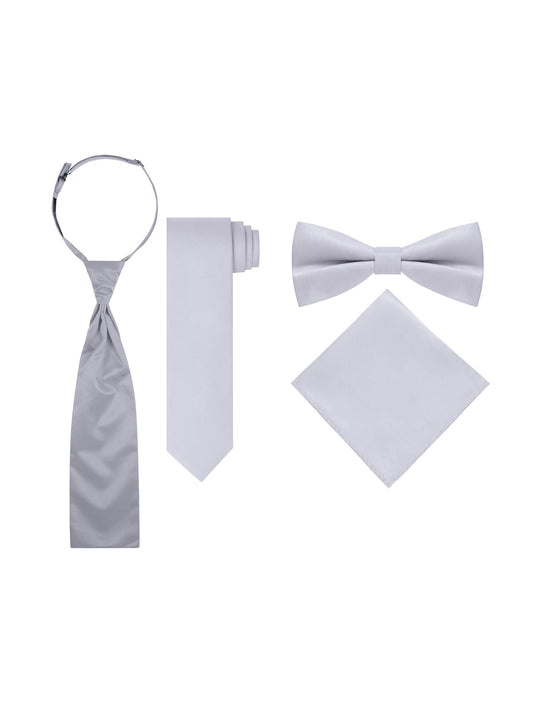 Men’s Silver 5-Piece Formal Tuxedo Vest Set with Sharpei, Tie, Bow Tie & Pocket Square