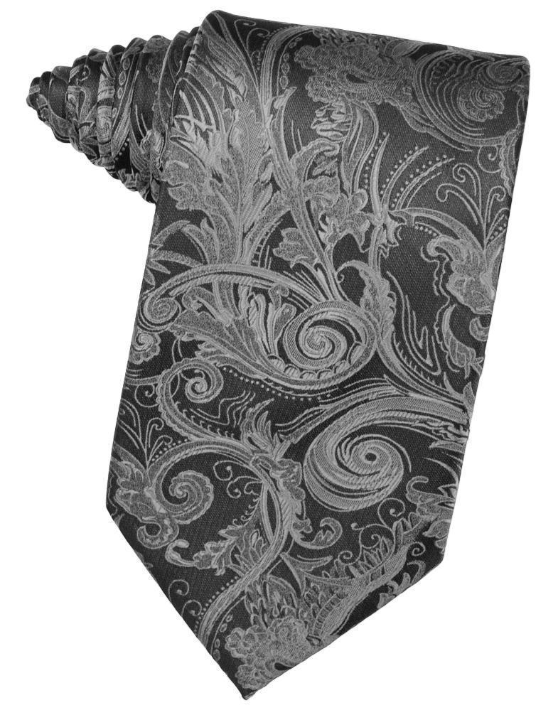 Silver 100% Silk Paisley Formal Neck Tie