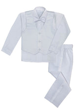 Load image into Gallery viewer, Boys 5 Piece Tuxedo Set - Includes Formal Jacket, Pants, Shirt, Vest &amp; Bow Tie - White
