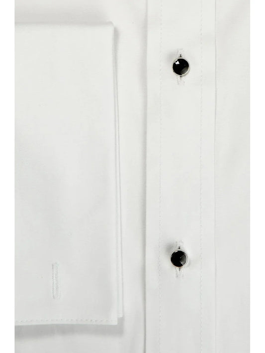 White Non-Pleated Spread Collar Tuxedo Shirt- French Cuffs