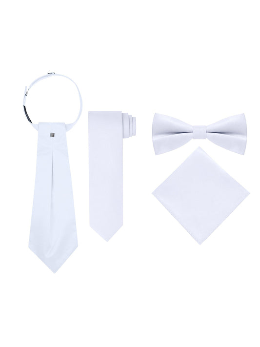Men’s White 5-Piece Formal Tuxedo Vest Set with Cravat, Tie, Bow Tie & Pocket Square
