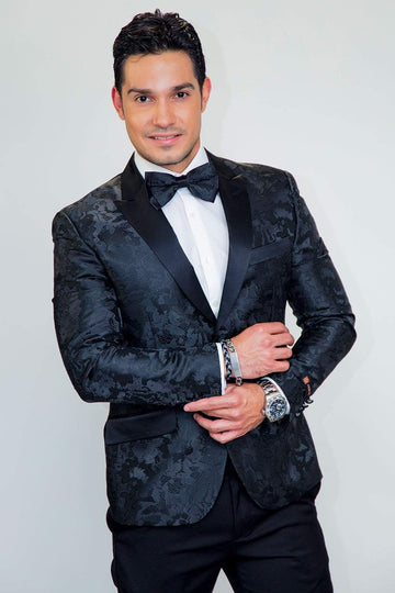 Black Floral Tuxedo Jacket Slim Fit