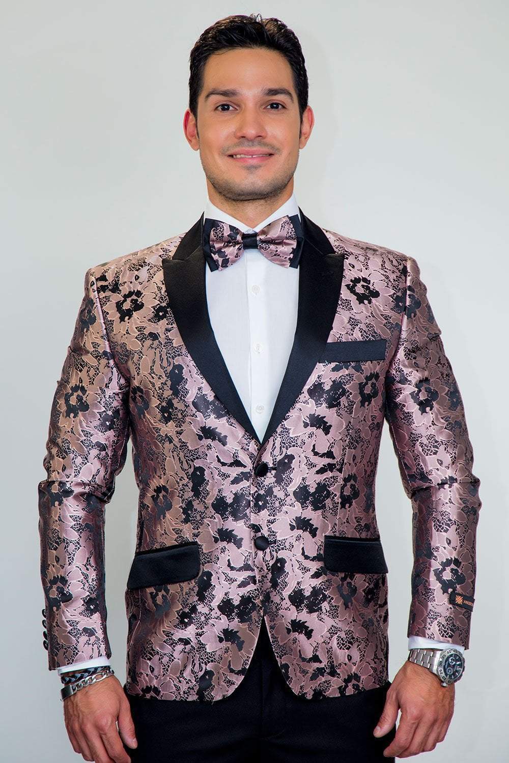 Pink Floral Tuxedo Jacket Slim Fit