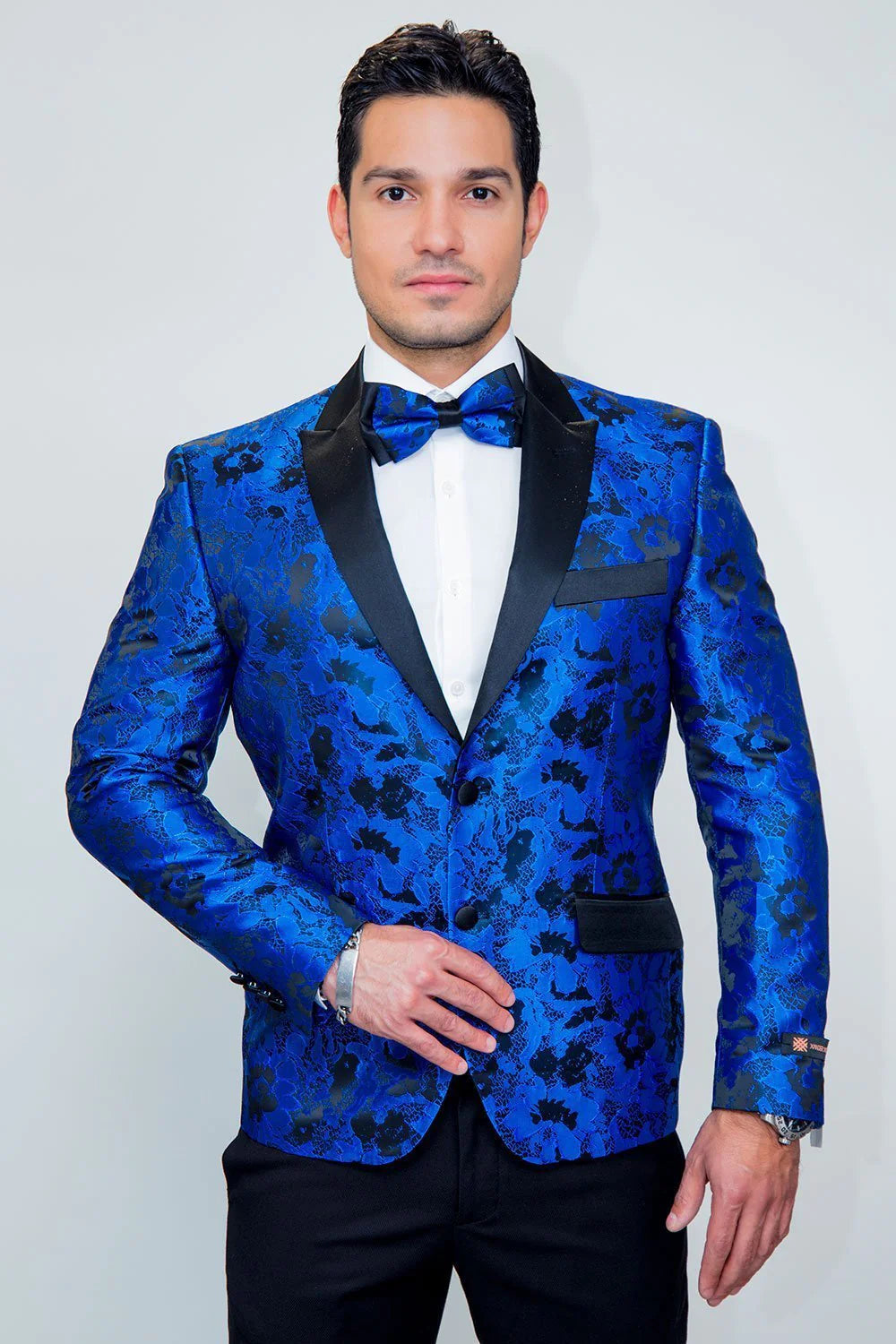 Royal Blue Floral Tuxedo Jacket Slim Fit