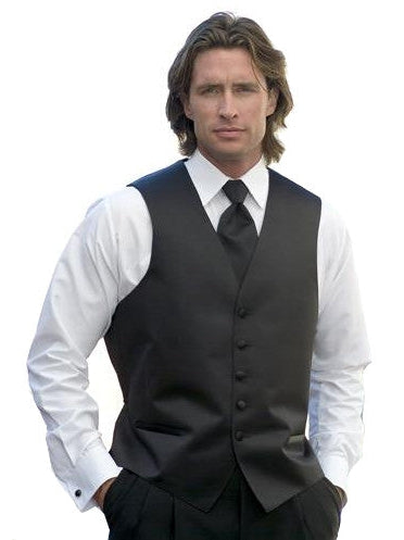 Black Satin Full Back Tuxedo Vest (#105V) (8X-Large (74-76))