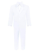 Load image into Gallery viewer, Boys 5 Piece Tuxedo Set - Includes Formal Jacket, Pants, Shirt, Vest &amp; Bow Tie - White
