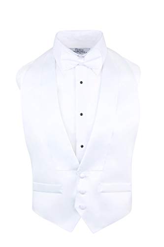 White Low Cut Satin Backless Tuxedo Vest & Bow Tie - 3 Button Front