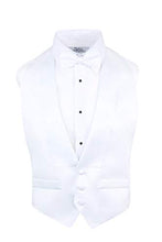 Load image into Gallery viewer, S.H. Churchill &amp; Co. White Low Cut Satin Backless Tuxedo Vest &amp; Bow Tie - 3 Button Front
