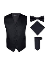 Load image into Gallery viewer, S.H. Churchill &amp; Co. Men&#39;s 4 Piece Vest Set, with Bow Tie, Neck Tie &amp; Pocket Hankie
