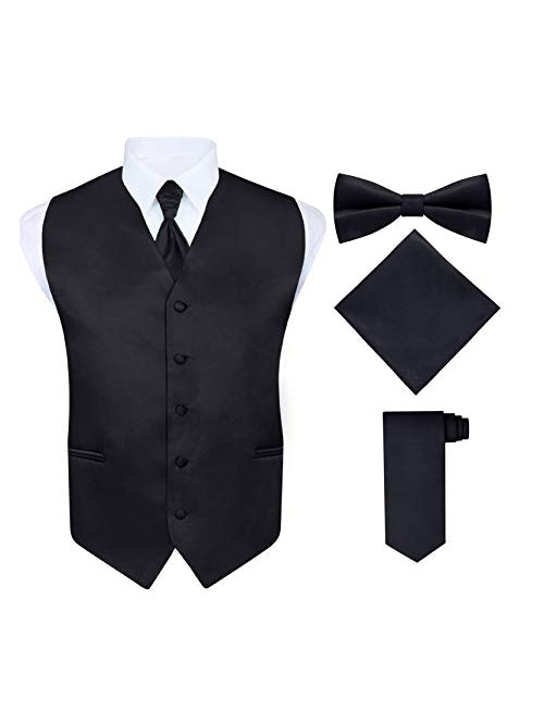 Men's 5 Piece Vest Set, with Sharpei, Bow Tie, Neck Tie & Pocket Hanky