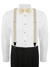 Load image into Gallery viewer, S.H. Churchill &amp; Co. Men&#39;s 3 Piece Cream Suspender Set - Includes Suspenders, Matching Bow Tie, Pocket Hanky and Gift Box
