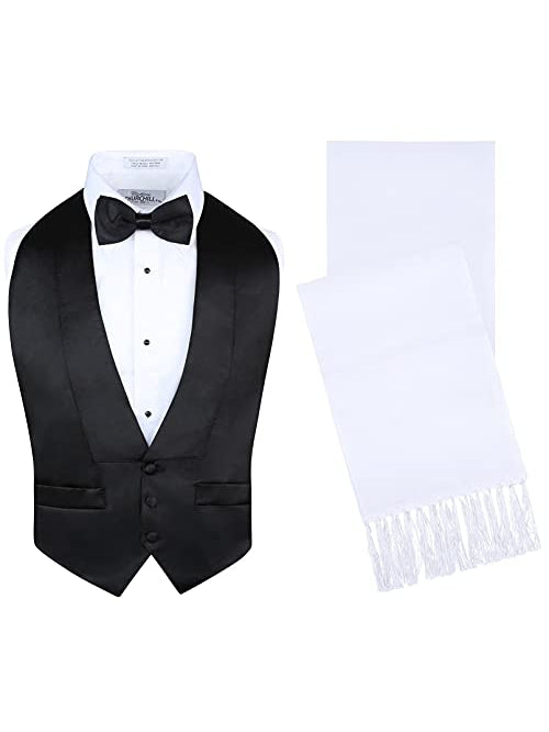 Black Backless Vest, Bow Tie and Formal White Scarf for Party Special Event Halloween