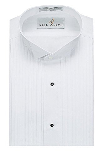 Neil Allyn Mens Tuxedo Shirt Poly/Cotton Wing Collar 1/4 Inch Pleat,White,18" Neck 36/37" Sleeve White
